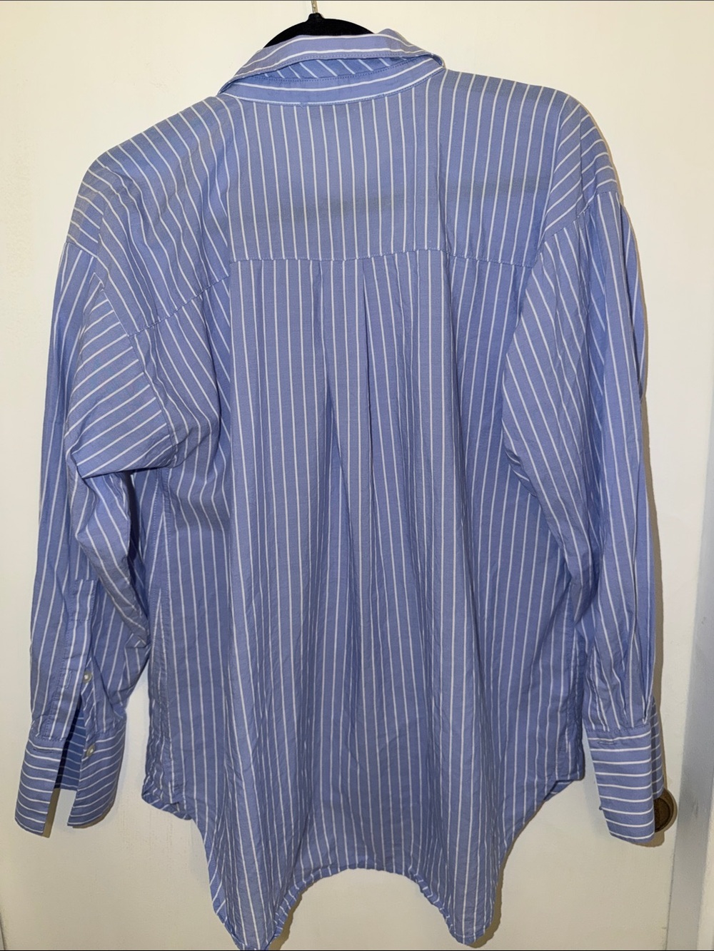 LOFT Blue and White Vertical-Stripe Button Down Shirt - Picture 7 of 7